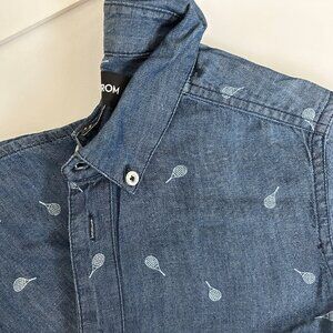 NORDSTROM Boy's S/S Button Down Shirt TENNIS RACKET Motif CUTE! Sz 6